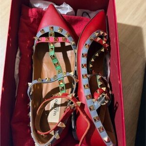 Valentino Red and Gold Studded Heels